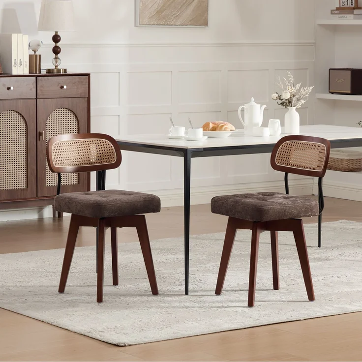 LVHOM 2er-Set Esszimmerstühle 360° Drehstuhl, Polsterstuhl in Rattan-Optik mit Chenille Kissen, stabiler Küchenstuhl mit Metallbeinen, Braun – Bild 8