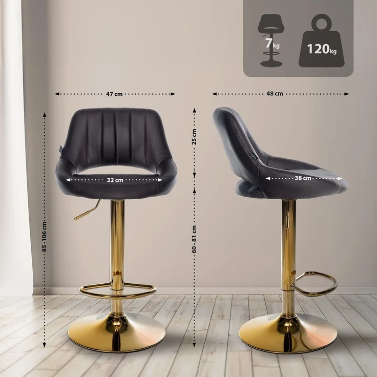 CLP Barhocker Milet Kunstleder höhenverstellbar drehbar mit Rückenlehne,braun gold – Bild 2