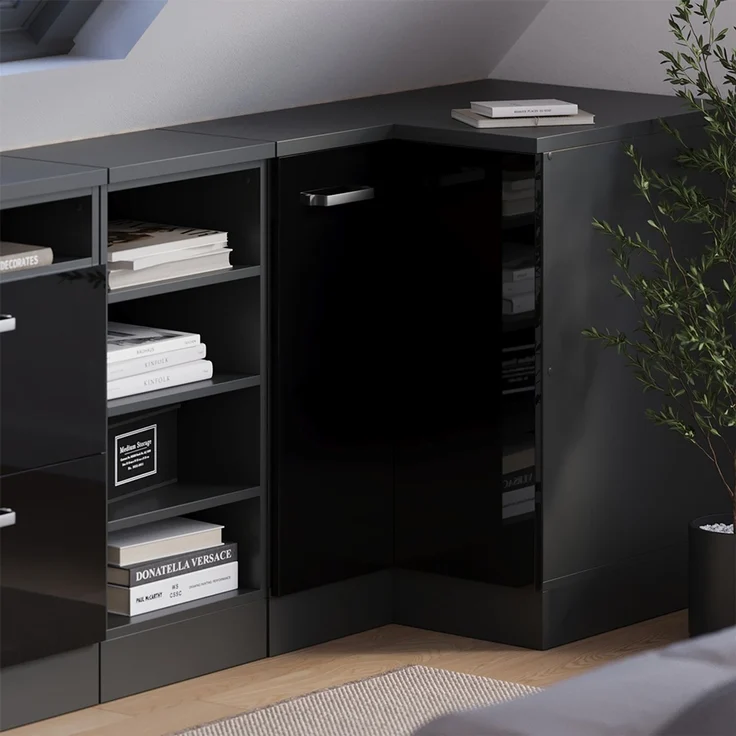 Eck-Küchenschrank für Dachschrägen R-Line Schwarz Hochglanz 75.6 cm mit 1 Tür, Schrankkorpus 60 cm Tiefe Vicco – Bild 4