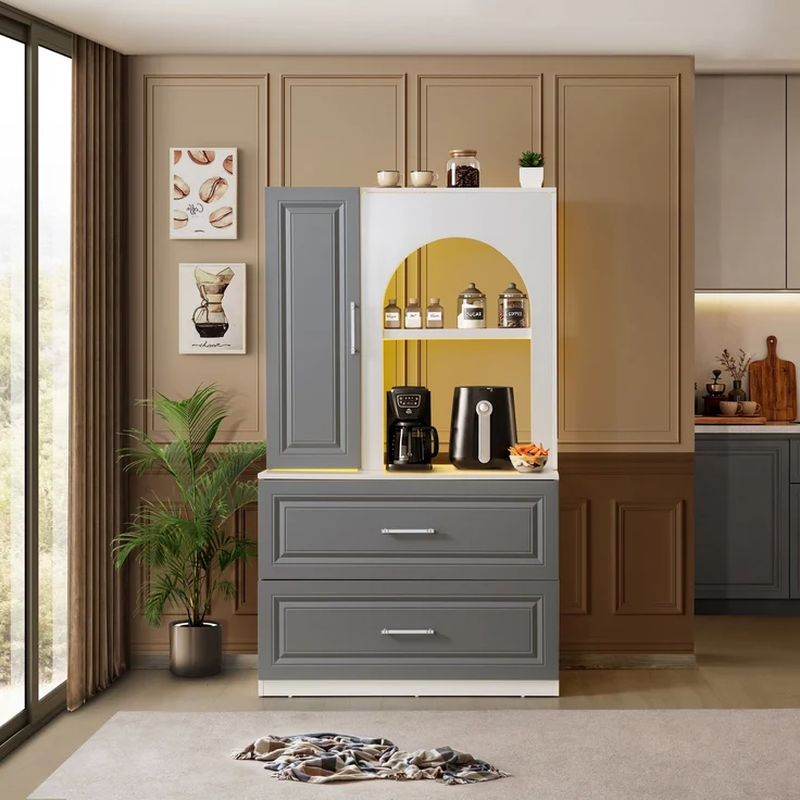 Skye Decor 'Valencia Solo - White, Anthracite' Kaffeebar-Schrank, Weiß / Anthrazit, 107 x 182 x 50 cm – Bild 2
