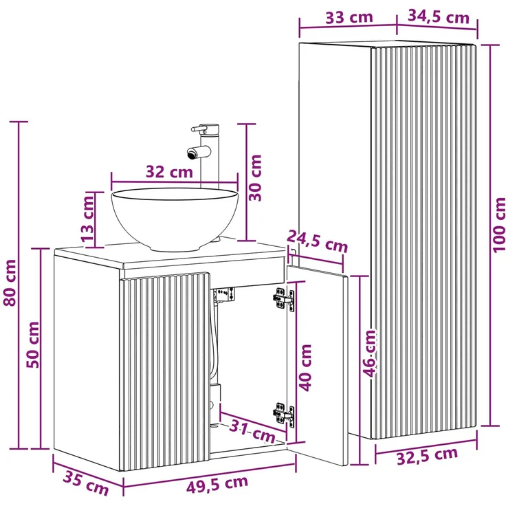vidaXL Badezimmerschrank-Set 2 stk. Hochglanz Weiß 33 x 34,5 x 100 cm 3406117 – Bild 10