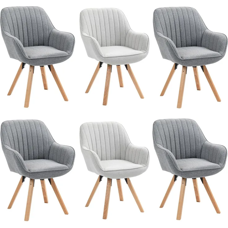 MEUBLE COSY Esszimmerstühle Drehbar 6er Set Küchenstuhl Polsterstuhl Drehstuhl mit Armlehne Sessel Schminkstuhl aus Stoff Massivholzbeine für Esszimmer Wohnzimmer Arbeitszimmer, Bunt