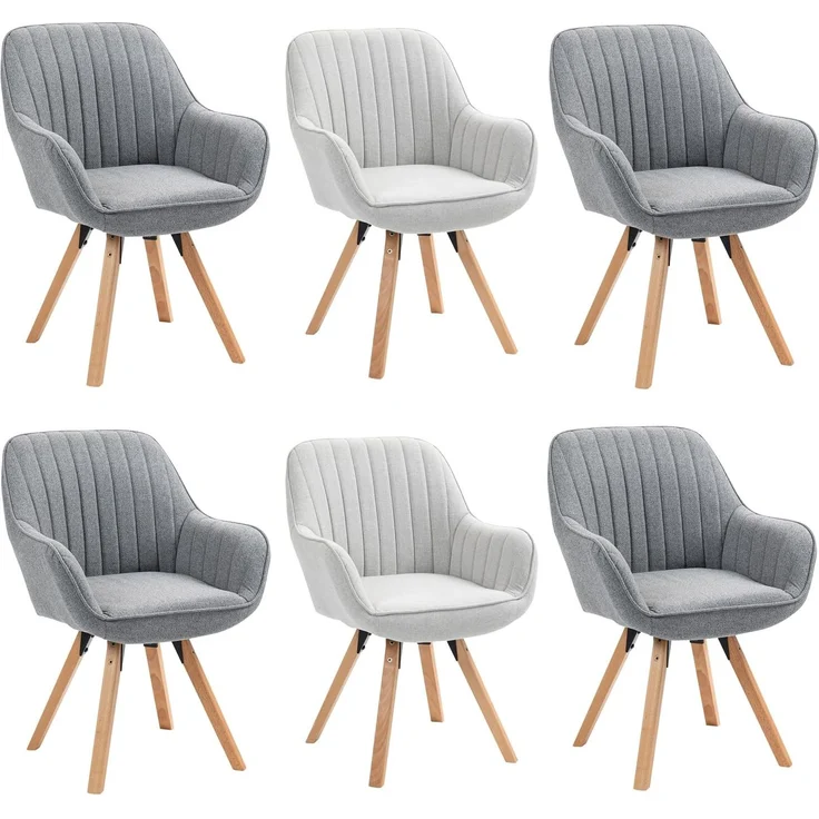 MEUBLE COSY Esszimmerstühle Drehbar 6er Set Küchenstuhl Polsterstuhl Drehstuhl mit Armlehne Sessel Schminkstuhl aus Stoff Massivholzbeine für Esszimmer Wohnzimmer Arbeitszimmer, Bunt