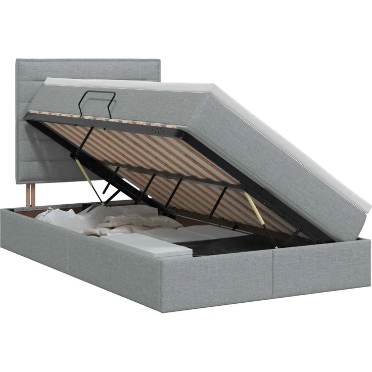 vidaXL Aufbewahrungsbett mit Matratze Hellgrau 120 x 200 cm Stoff 3459432 – Bild 2