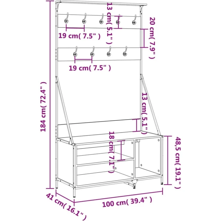 vidaXL Kleiderständer mit Schuhablage Sonoma-Eiche 100x41x184 cm 837868 – Bild 5