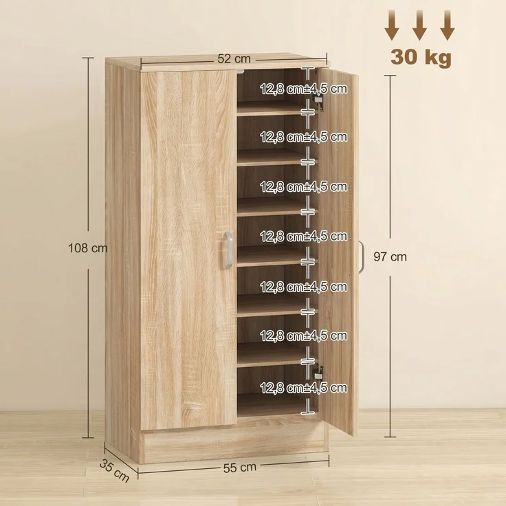 HOMCOM Schuhschrank, Spanplatte, Naturholz, 55L x 35B x 108H cm – Bild 3