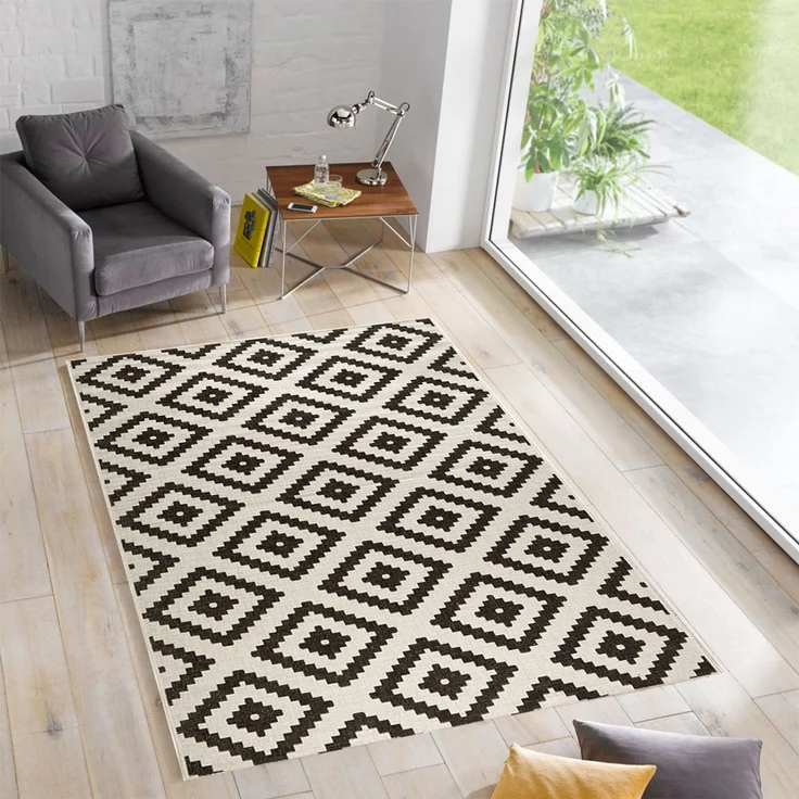 Wendeteppich Malta Schwarz Creme In- & Outdoor - 80 x 350 x 0 cm – Bild 4