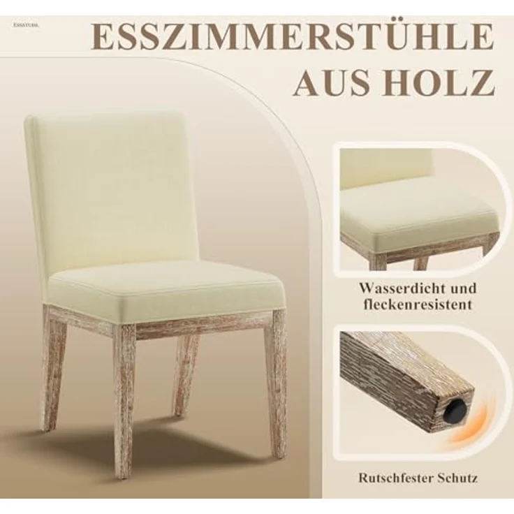 COLAMY Esszimmerstühle 6er Set, Moderne Esszimmerstühle mit Stoffbezug, Küchenstühle im Landhausstil für Restaurant und Wohnzimmer, Beige – Bild 6