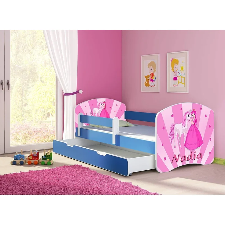 ACMA Kinderbett Jugendbett mit Einer Schublade und Matratze Blau mit Rausfallschutz Lattenrost II 140x70 160x80 180x80 (08 Princess, 180x80 + Bettkasten) – Bild 4