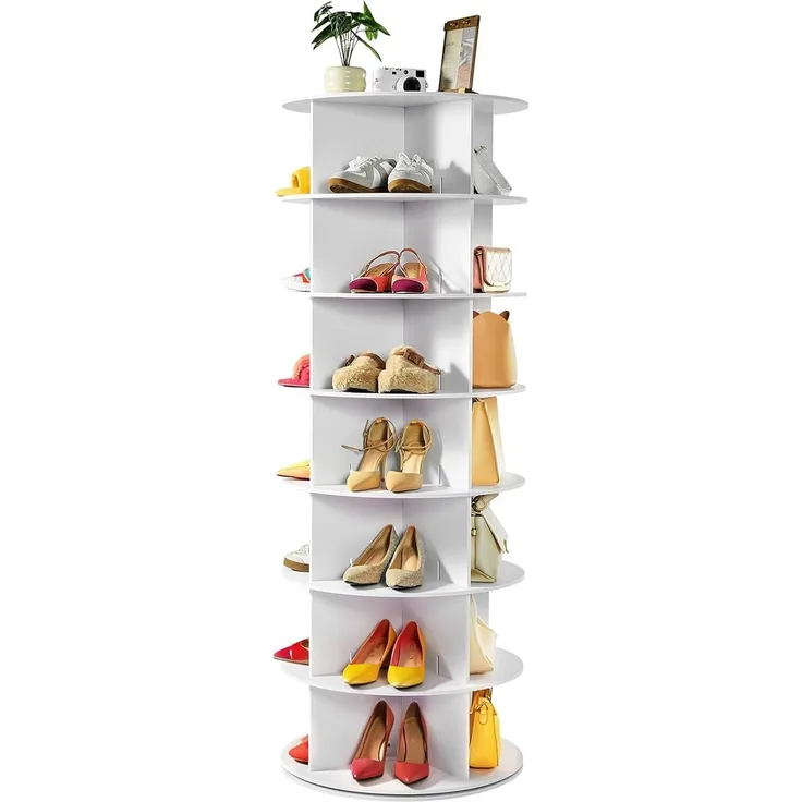 VEVOR Schuhregal Schuhschrank für 28 Paar Schuhe (7-stöckig) 360° drehbar, platzsparende Schuhaufbewahrung, Schuhablage für Schlafzimmer Wohnzimmer Eingangsbereich, Weiß 598 x 598 x 1620 mm