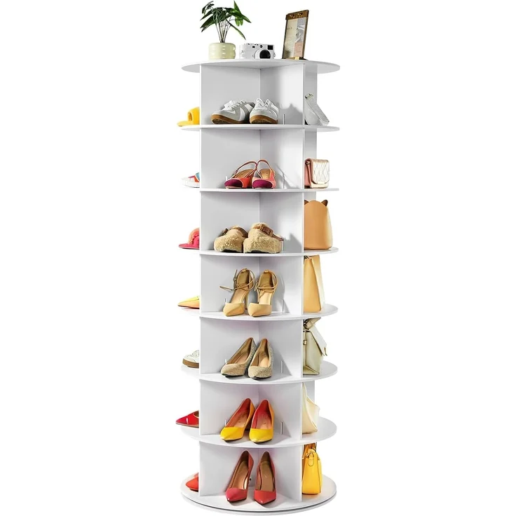 VEVOR Schuhregal Schuhschrank für 28 Paar Schuhe (7-stöckig) 360° drehbar, platzsparende Schuhaufbewahrung, Schuhablage für Schlafzimmer Wohnzimmer Eingangsbereich, Weiß 598 x 598 x 1620 mm – Bild 1