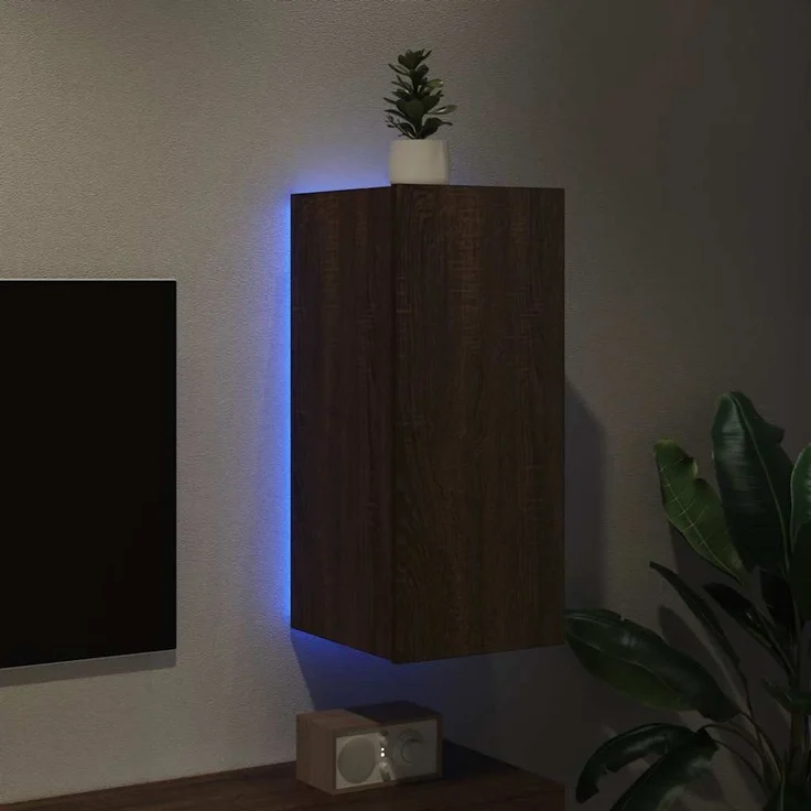 TV-Wandschrank, Fernsehschrank mit LED-Leuchten Braun Eichen-Optik 30,5 x 35 x 70 cm – Bild 4