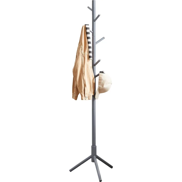 VASAGLE Garderobenständer, Kleiderständer aus Massivholz, Garderobe in Baumform, 8 Haken, 3 verstellbare Höhen, für Kleidung Hut Tasche, Wohnzimmer Schlafzimmer Büro, grau RCR04GY