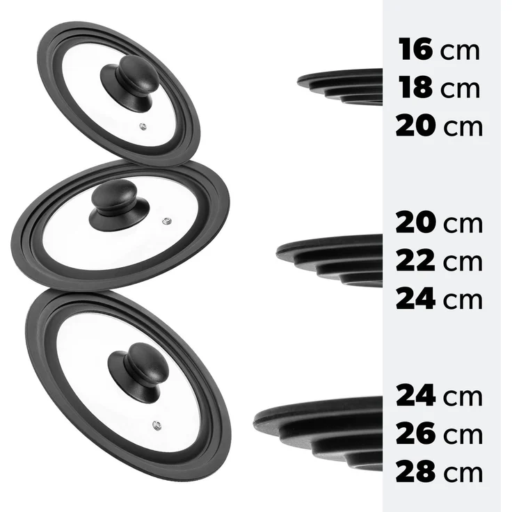 KADAX Universaldeckel 20/22/24 cm, Universal Deckel für Töpfe & Pfannen, Pfannendeckel, Glasdeckel mit Silikonrand und Dampfloch, Topfdeckel (Schwarz) – Bild 8