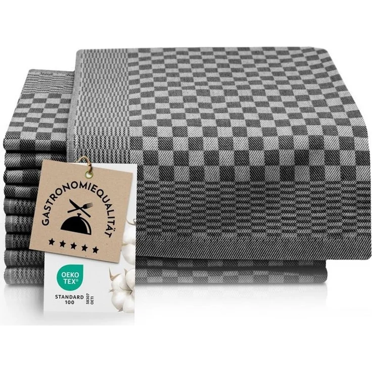 ZOLLNER 10er Set Geschirrtücher Baumwolle in 46x70 cm - super saugstarke und robuste Küchentücher – waschbar bis 60°C – in schwarz kariert - Gastronomiequalität - Oeko Tex® Zertifiziert – Bild 4