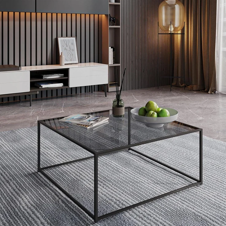 Runder Couchtisch Schwarz Glastisch Metallgestell 45x70 cm – Bild 3