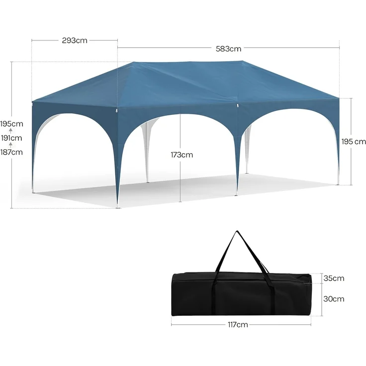 WOLTU Pavillon, Faltpavillon 3x6 m, mit 6 Seitenwänden, Partyzelt wasserabweisend UV-Schutz 50+, höhenverstellbarer Gartenpavillon, mit Tragetasche, für Outdoor Garten Camping Blau – Bild 9
