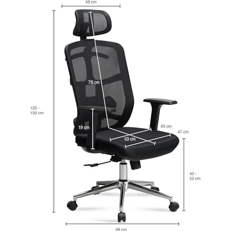 MID.YOU Drehstuhl, Schwarz, mit Wippfunktion, ergonomischer Rückenlehne in S-Form, 360° drehbar, inkl. Armlehnen, 68x130x68 cm – Bild 3