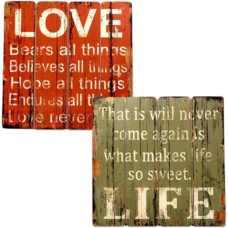 Wandbilder aus Holz Wanddeko Love Life Sprüche 2er Set ca. 40 x 40 cm