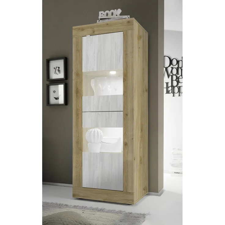 Vitrine >Belinda< in Eiche Cadiz / Weiss - 61x162x43cm (BxHxT)