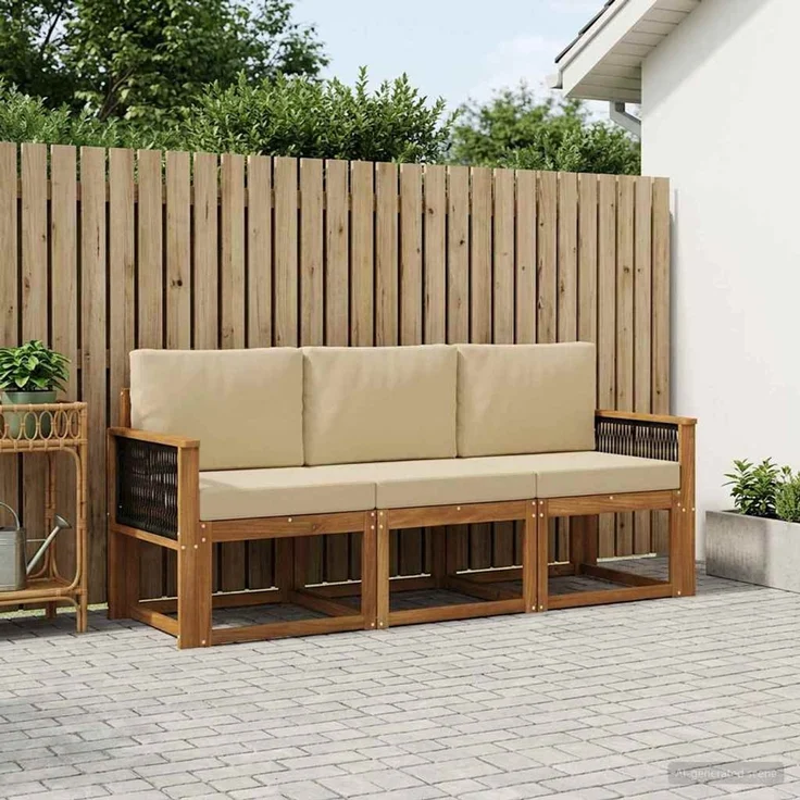 vidaXL Outdoor-Sofagarnitur 3 stk. 3-Sitzer Natur und Beige 3384954 – Bild 1
