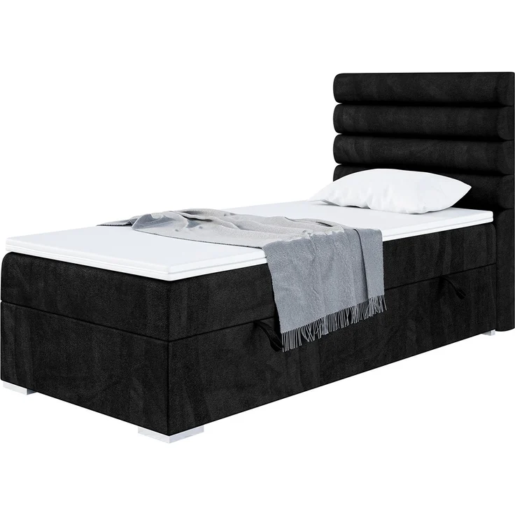 MEBLINI Boxspringbett KARIM 90x200 cm mit Bettkasten - H3/Schwarz Samt Gepolstert Einzelbett mit Topper & Taschenfederkern-Matratze - 90x200 Rechts – Bild 1
