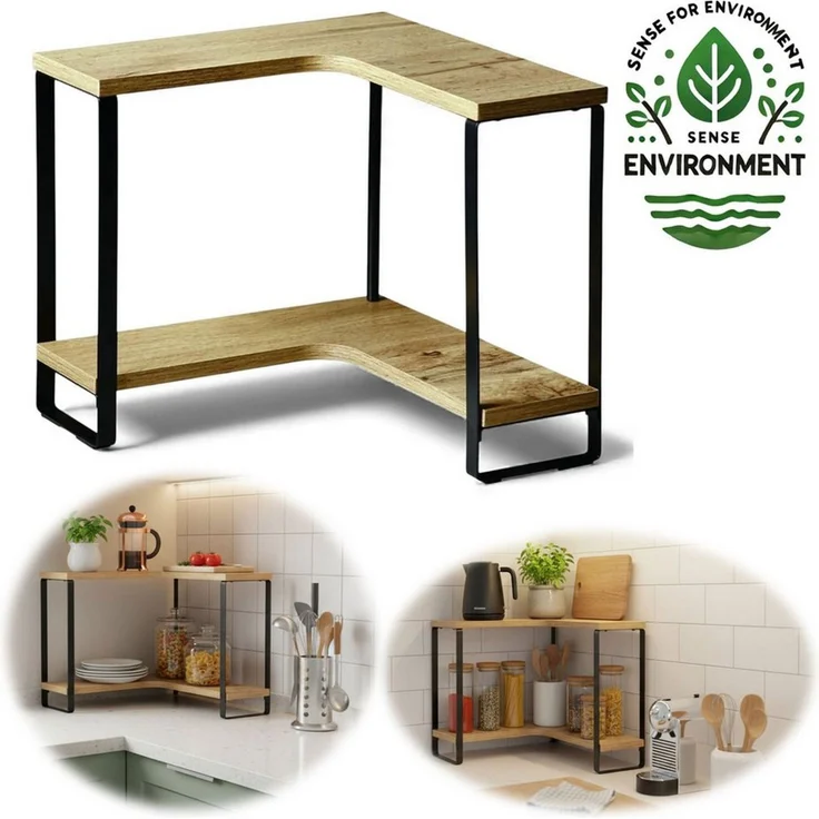LS-LebenStil Eckregal Küchenregal Eckregal Holz 27x25cm stehend Aufbewahrungsregal Gewürzreg, Küche & Bad - Gewürzregal über Eck - Organizer für Tassen Gewürze 1-tlg, Dekoregal als für Arbeitsplatte - Modern & Platzsparend – Bild 1