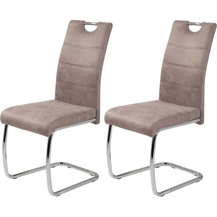 2er Set Schwingstuhl Flora II - Vintage Beige - verchromtes Metallgestell