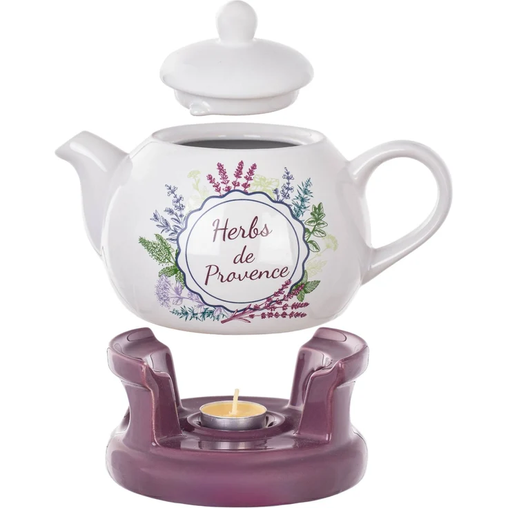 KADAX Teekanne 1L mit Stövchen Set, Kaffeekanne aus Porzellan mit Deckel, Griff und Teestövchen, Kanne mit Teelicht Wärmer für Tee, Teeservice (Violett/Weiß) – Bild 4
