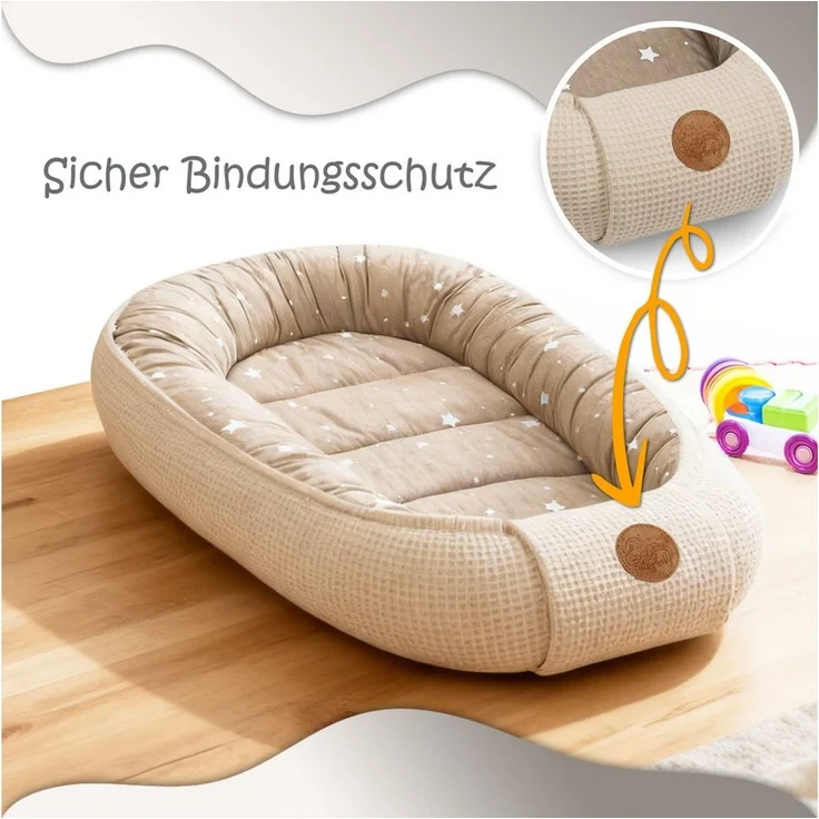 Babynest Neugeborene Nestchen Baby 90x50 cm - Kokon Handmade zweiseitig aus Baumwolle Waffel mit Babynestchen Tiere Blau – Bild 4