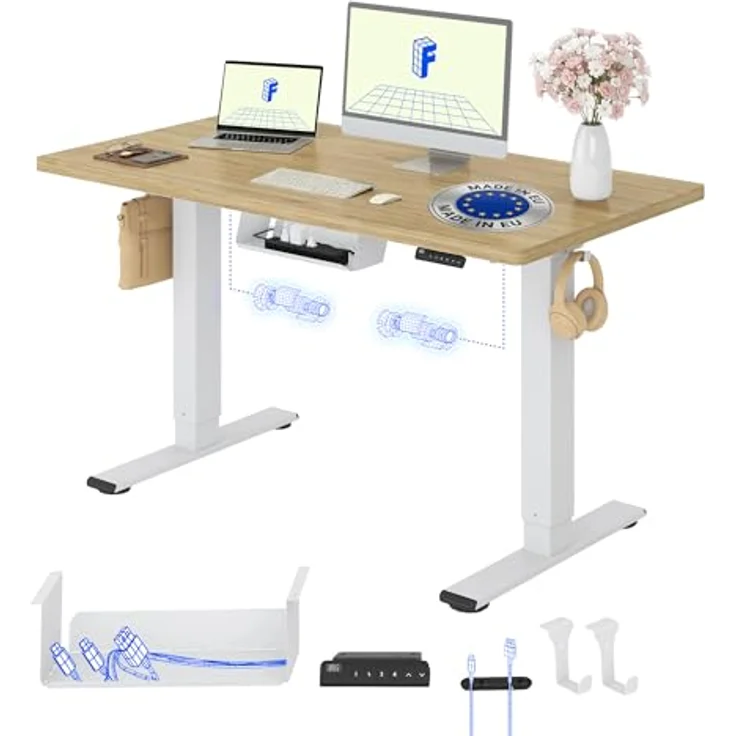 FLEXISPOT Höhenverstellbarer Schreibtisch mit 2 Motoren & 25MM EINTEILIGER Tischplatte 120x80 cm, Ergonomischer Bürotisch Elektrisch mit Kabelmanagement, Memory Funktion & Höhenanzeige – Bild 1