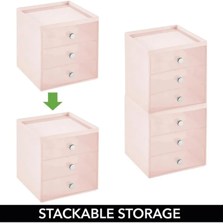 mDesign Make-up Organizer Aufbewahrungsbox Kosmetikbox Rosa Transparent – Bild 5