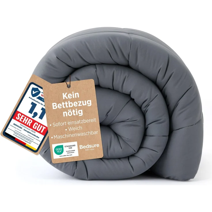 BEDSURE Bettdecke Ohne Bezug 240x220 - Winterdecke Extra Warm 450GSM | Winterbettdecke Mit integriertem Bezug Für Allergiker Waschbare Winter Dicke Bettdecken Oeko-TEX Zertifiziert, Grau/Hellgrau