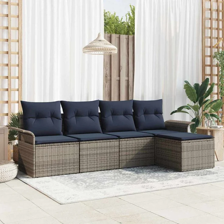 vidaXL Gartensofa-set mit Speicher 5 pcs Grau Poly-Rattan 3353994 – Bild 1