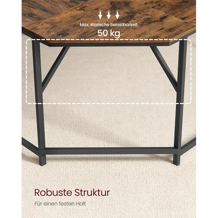 VASAGLE Eckschreibtisch, L-förmiger Computertisch, 129 x 129 x 76 cm, platzsparender Bürotisch, Homeoffice, Gaming, vintagebraun-tintenschwarz LWD124K01 – Bild 5