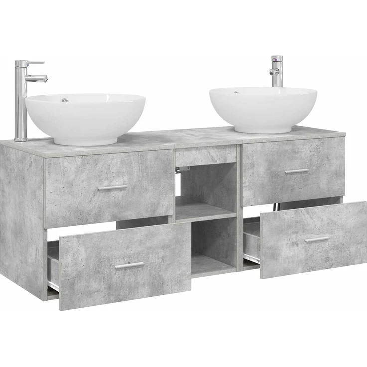 vidaXL Badezimmerschrank-Set 3 stk. Betongrau 129 x 44,5 x 80 cm 3405902 – Bild 4