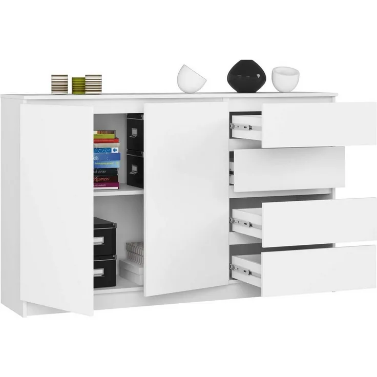 Raumhirsch Furniture Kommode 160 cm mit 4 Schubladen Türen Sideboard Schubladenschrank Wohnschrank, Highboard / Kommode 160 cm, Sideboard Organizer für jeden Raum