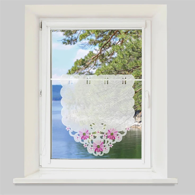 ARSVITA Fenstergardine mit Stickerei, Blumen oder Schmetterlingen bestickte 35x40cm Fensterbild, in vielen verschiedenen Designs verfügbar (Farbe: Rosa - Pink) – Bild 3