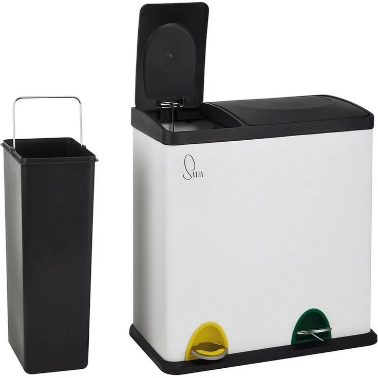 SVITA TC2Combo35 Mülleimer 35 Liter 12+23l Treteimer Trennsystem Küche Weiß