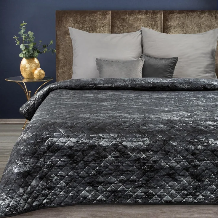 Elegante Tagesdecke Decke BLINK 3 dunkel 220x240 cm schwarz silber – Bild 1