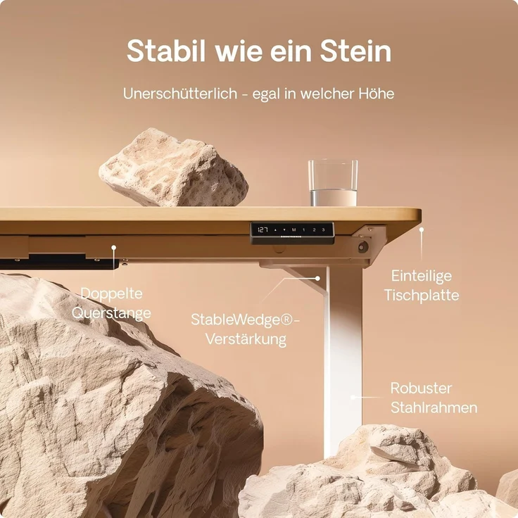 Höhenverstellbarer Schreibtisch - Höhenverstellbar Elektrisch mit Flüsterleisem Dual-Motor & Touchscreen - Hohe Tragfähigkeit - Stehtisch von Desktronic, Weiß + Eiche, 120x60 cm – Bild 4