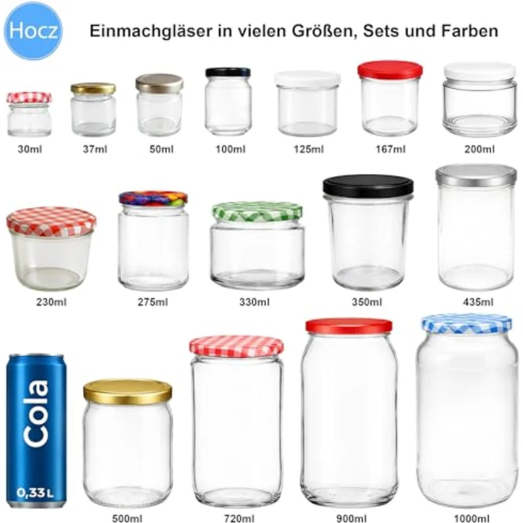 hocz 100x Einmachgläser 500 ml | mit Deckel Rot TO 82 | leere Gläser mit Schraubdeckel zum befüllen | Sturzgläser, Schraubgläser, Marmeladengläser Set | 100 Stück – Bild 9