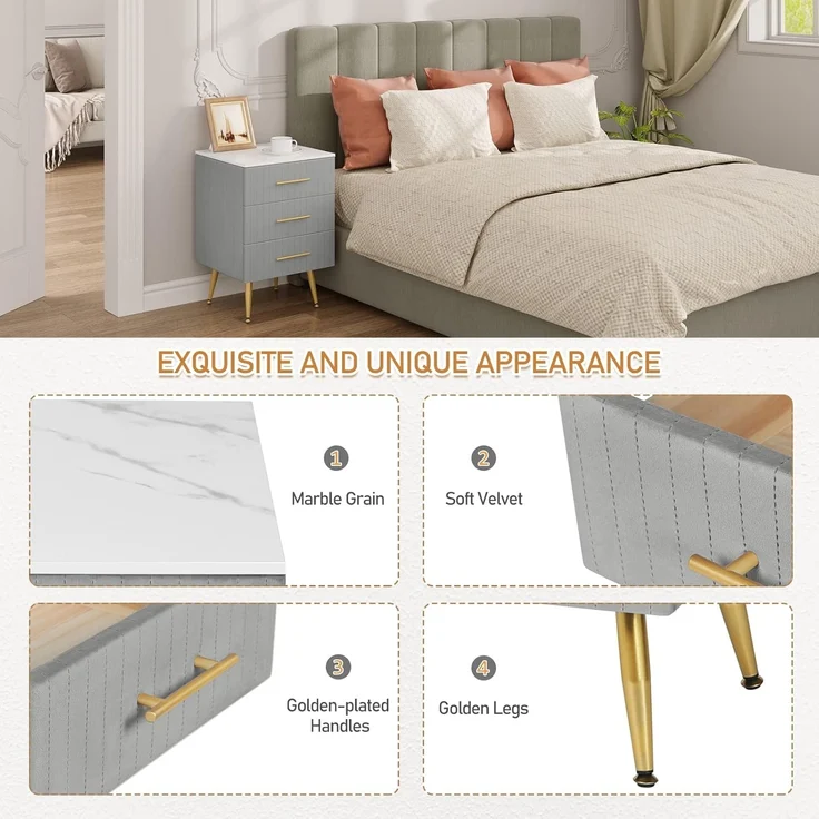 Woltu Nachttisch (1-St), 3 Schubladen aus Massivholz, Höhe Tragfähigkeit – Bild 6