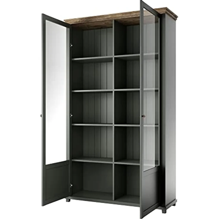 Lomadox Vitrine EPSOM-83 grün Landhaus mit Lefkas Eiche Nb. Knopfgriffe Messing 126/200/42 cm – Bild 3