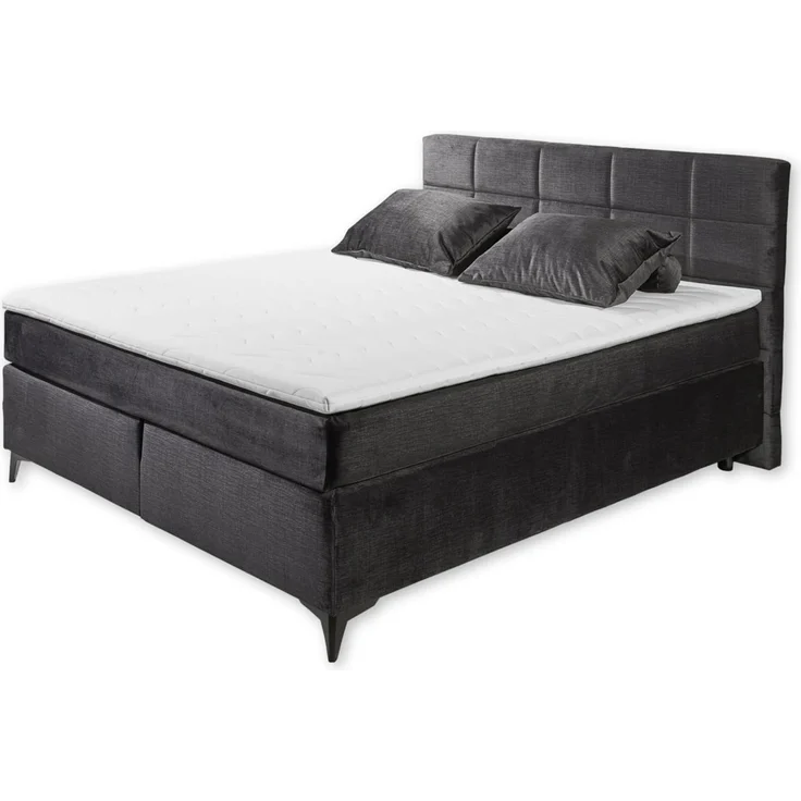 NAVARRA 6 Boxspringbett 160x200, Schwarz - Bequemes Doppelbett mit 7-Zonen-Federkern Matratze & Kaltschaum Topper - 163 x 113 x 210 cm (B/H/T)