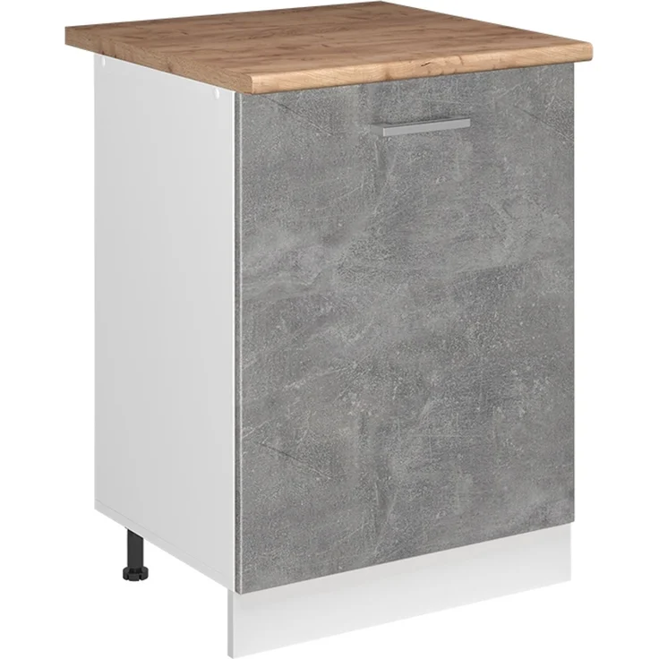 Küchenunterschrank R-Line Beton/Weiß 60 cm mit 1 Tür Arbeitsplatte Goldkraft Eiche Vicco – Bild 1