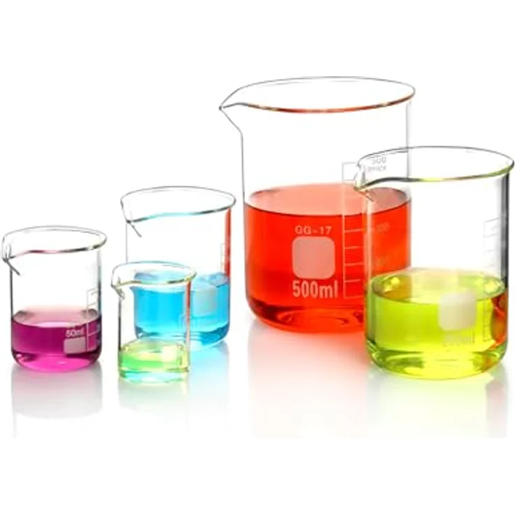 QWORK® Glas Becherglas 25ml 50ml 100ml 250ml 500ml, 5er Set Abgestufter Messbecher für Labor Küche – Bild 1