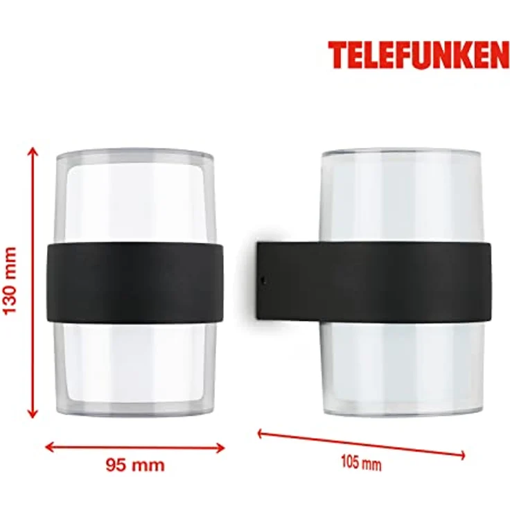 TELEFUNKEN LED Wandleuchte Außen IP44, 2-flammige Außenlampe mit 800 Lumen, 4000K Neutralweiß, Schwarz, 130x95x105 mm – Bild 5