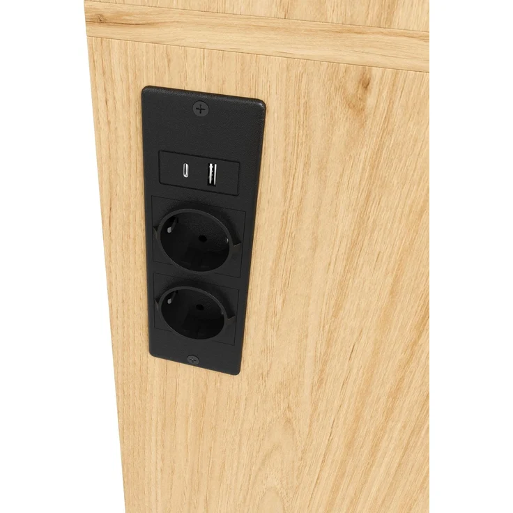 Küchenbuffetschrank aus MDF mit Weinregal und LED-Beleuchtung, 105x40x180 cm, Natur – Bild 10