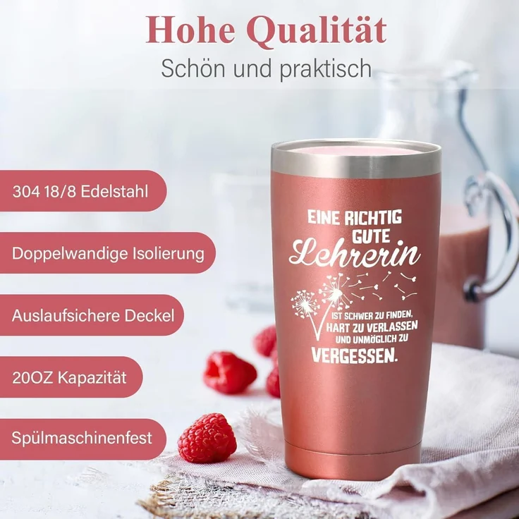 Livole Lehrerin Geschenk - Thermobecher 600ml Kaffee Becher to go Roségold – Bild 3